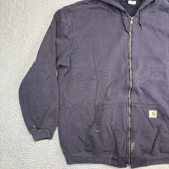 Vintage Carhartt Heavyweight Full Zip Hooded Sweatshirt Blue 102974 - 2XL Tall - Picture 2 of 13